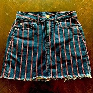 American Eagle Red White & Blue Striped High Rise Stretch Mini Denim Jean Skirt